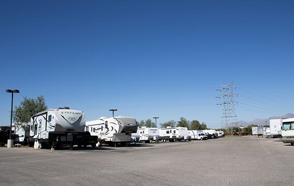 Wide Aisle Parking for Rv Storage at A Family Storage on Country Club Tucson Arizona.
