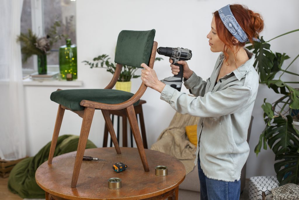 woman restoring chair